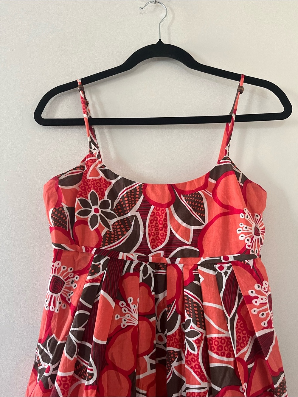 Vintage Y2K Orange Brown Floral Print Mini Sundress 4 Empire Waist Resort Beach - Picture 2 of 7